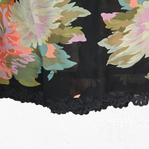 Maeve Anthropologie Black Floral V Neck Fit & Flare Semi Sheer Dress Size Small - Picture 2 of 9